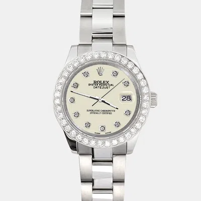 Pre-owned Rolex 1.6ct Diamond Bezel Satin Linen Dial Stainless Steel Datejust 178240 Wristwatch 31mm In Yellow