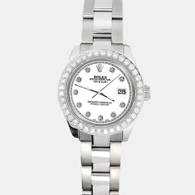Pre-owned Rolex 1.6ct Diamond Bezel White Track Dial Stainless Steel Datejust 178240 Wristwatch 31mm