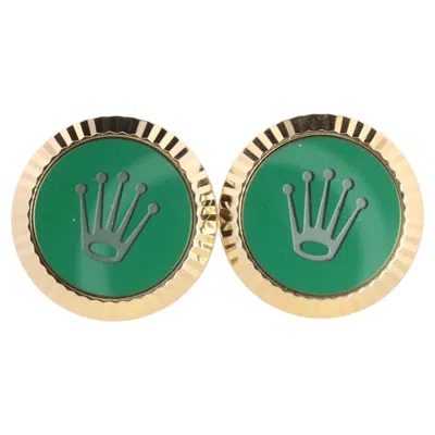 Pre-owned Rolex 18k  Cufflinks. 18k Yg Green Cerachrom Fluted Bezel Round Cuffs.