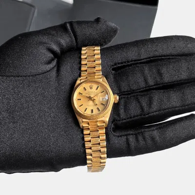 Pre-owned Rolex 18k Yellow Gold Datejust 6927 Automatic Women's Wristwatch 26 Mm
