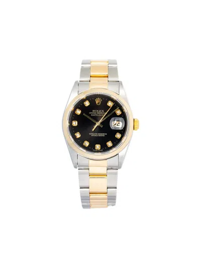 Pre-owned Rolex 18k Yellow Gold Diamond Datejust 36mm In Black