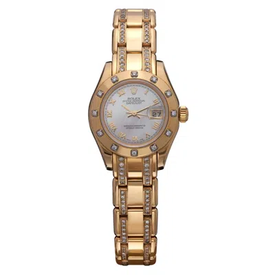Pre-owned Rolex 18k Yellow Gold Woman's Datejust Pearlmaster Wristwatch