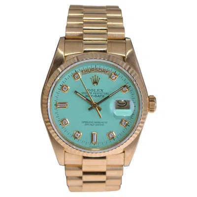 Pre-owned Rolex 18kt. Gold President With Custom Blue Diamond Marker Dial, 1980's