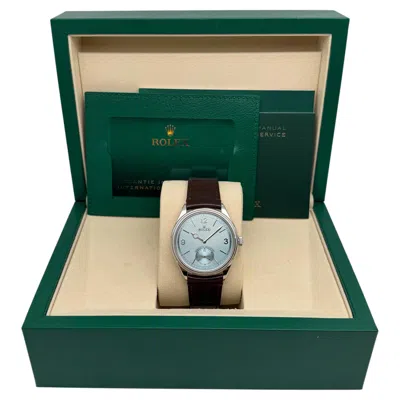 Pre-owned Rolex 1908 Platinum 52506 Ice Blue Guilloche Rice Motif Dial Watch 2026 B&p