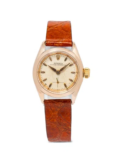 Pre-owned Rolex 1950s Oyster Perpetual Leather-strap 24mm Watch In Neutral