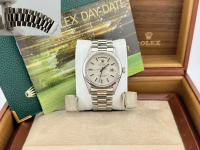 Pre-owned Rolex 1967 Vintage  Day Date President 1803 18k White Gold 36mm Pie Pan Dial Box