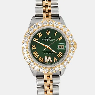 Pre-owned Rolex 1.96ct Diamond Bezel Dark Green Roman Dial Jubilee Datejust Wristwatch 26mm