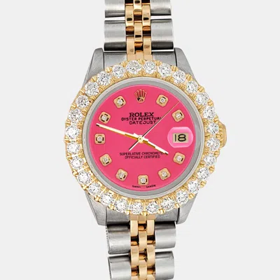 Pre-owned Rolex 1.96ct Diamond Bezel Neon Pink Dial Jubilee Datejust Wristwatch 26mm