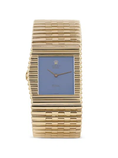 Pre-owned Rolex 1976 King Midas 30mm Watch In Blue