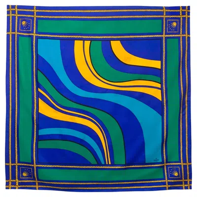 Pre-owned Rolex 1980s  Silk Vintage Scarf Silk Twill Nautical & Crown Motif In Blue