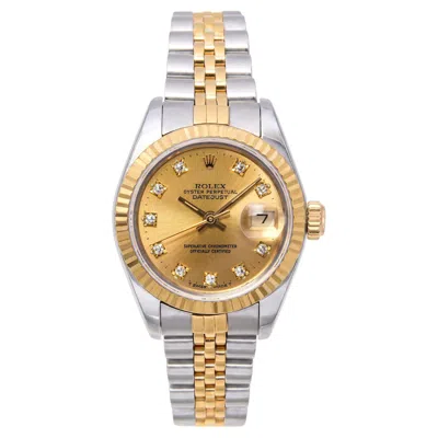 Pre-owned Rolex 1989  Two Tone Datejust Diamond Dial Automatic Ladies Watch Ref 69173 In Multiple
