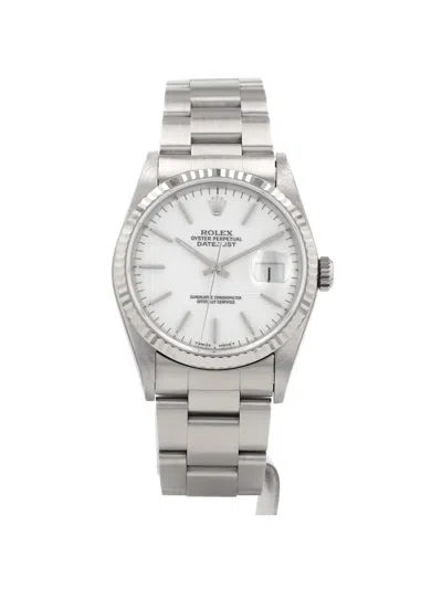 Pre-owned Rolex 1990s Datejust Striated 36mm Watch In Silver