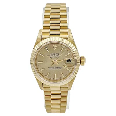 Pre-owned Rolex 1998 26mm  Presidential 18k Gold Watch With Champagne Dial And Fluted Bezel In Multi