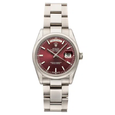 Pre-owned Rolex 2000  Day-date 118209 18k White Gold Cherry Red Dial Auto 36mm