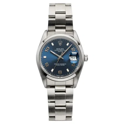 Pre-owned Rolex 2001  Oyster Perpetual Date 15200 Steel Blue Arabic Dial Auto 34 Mm