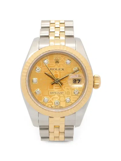 Pre-owned Rolex 2006 Oyster Perpetual Datejust 10p Diamond-embellished 26mm Watch In Gold