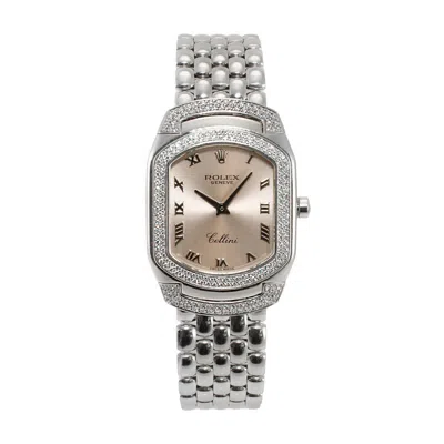 Pre-owned Rolex 2007  Cellini Cellissima 24mm 6693 18k White Gold Pave Diamond Quartz Watch