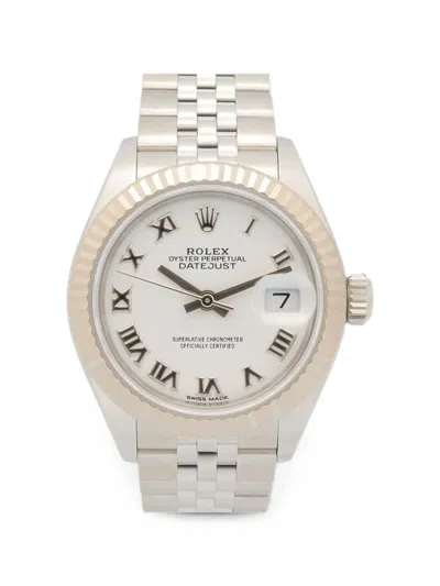 Pre-owned Rolex 2010s Datejust Fluted-bezel 28mm Watch In White