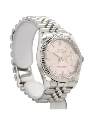 Pre-owned Rolex 2010s Datejust Striated Pink 36mm Watch In Silver
