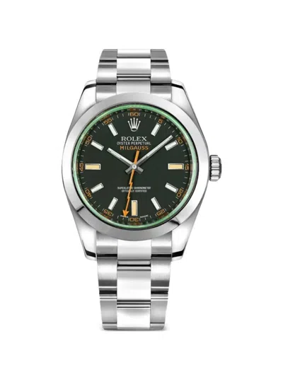 Pre-owned Rolex 2015 Milgauss Black Dial 40mm Watch In Green