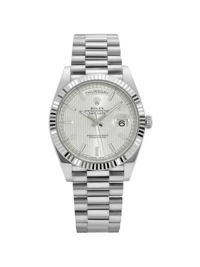 Pre-owned Rolex 2018 Daydate Stripe 40mm Watch In Silver