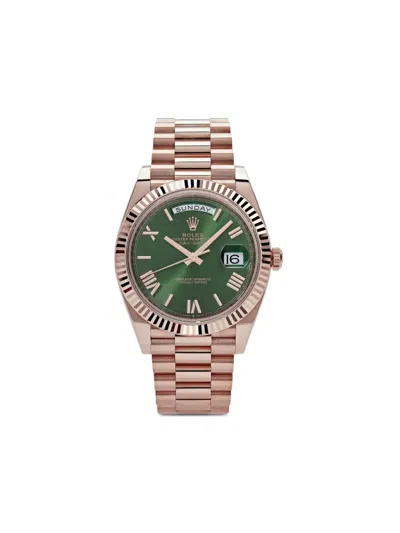 Pre-owned Rolex 2021 Day-date 18k Everose Rose 40mm In Green