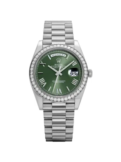 Pre-owned Rolex 2021 Daydate Date Window 40mm Watch In Silver