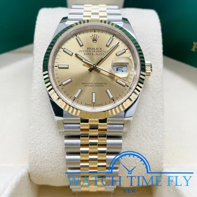 Pre-owned Rolex 2022 Datejust 36mm 126233 Two-tone Steel/yellow Gold Fluted Champagne Dial