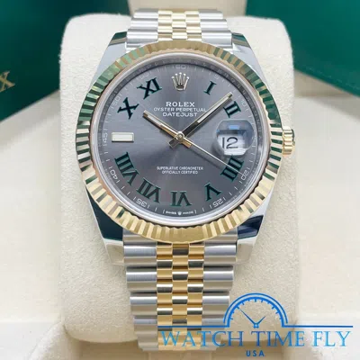 Pre-owned Rolex 2022 Datejust 41mm 126333 Wimbledon Green Roman Slate Jubilee Bracelet