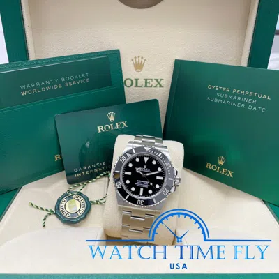 Pre-owned Rolex 124060 Stainless Steel Submariner Black Dial No Date 41mm Oyster Bracelet