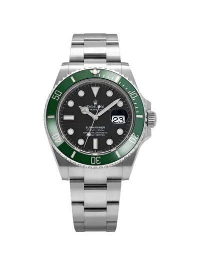 Pre-owned Rolex 2023 Submariner Date Green Bezel 41mm Watch In Black