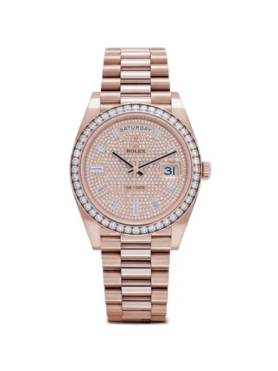 Pre-owned Rolex 2024 Day-date Diamond 40mm Watch In Pink