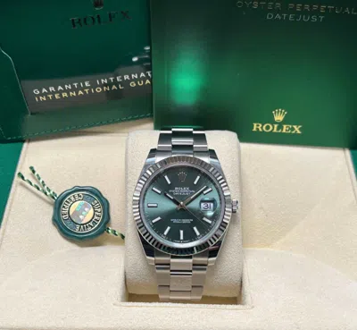 Pre-owned Rolex 2024  Datejust 126334 Full Set - Mint Green Dial, Fluted, Oyster Bracelet