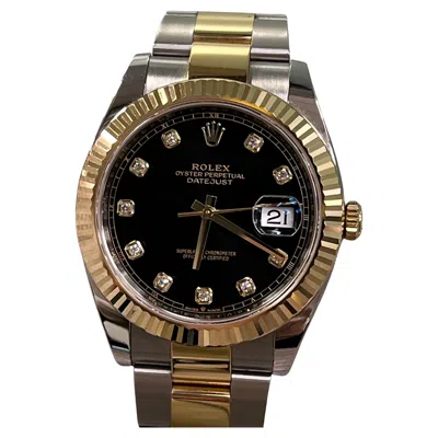 Pre-owned Rolex 2024  Datejust 41 126333 Black Diamond Dial 18k Yellow Gold Steel Box Paper