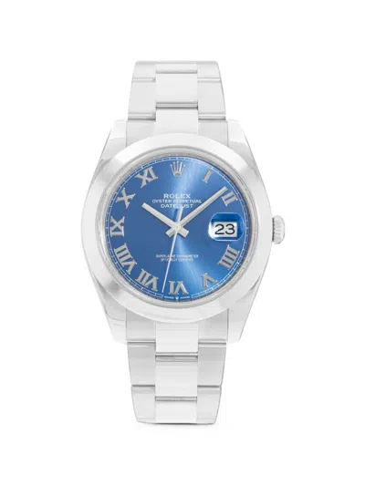 Pre-owned Rolex 2025 Datejust 41mm Watch In Blue