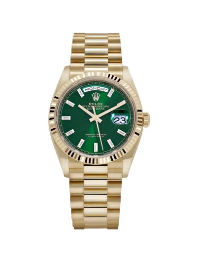 Pre-owned Rolex 2025 Day-date Fluted Bezel 36mm Watch In Gold