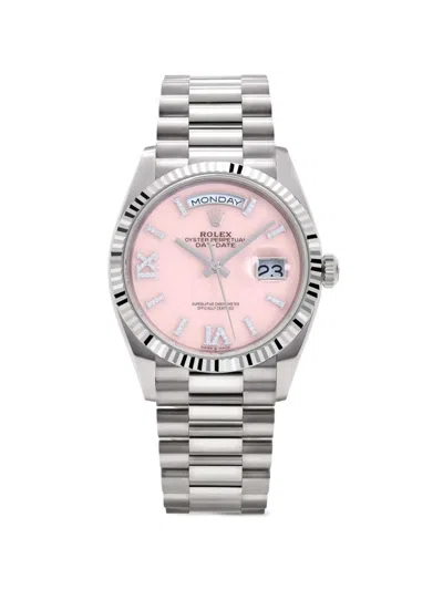 Pre-owned Rolex 2025 Day-date Roman Numeral 36mm Watch In Pink