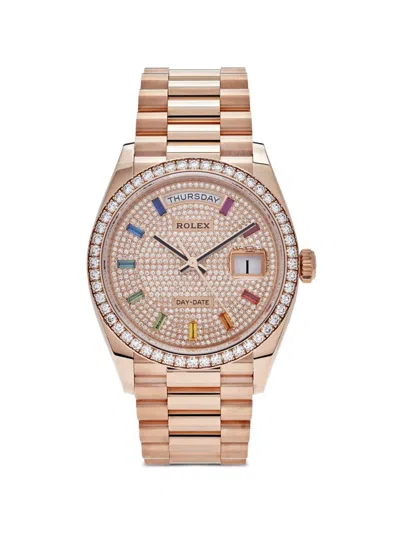 Pre-owned Rolex 2025 Day-datev Diamond Pave 36mm Watch In Neutral