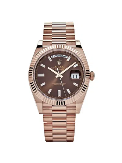 Pre-owned Rolex 2025 Daydate Crown 40mm Watch In Pink