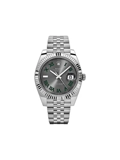 Pre-owned Rolex 2025 Unworn Datejust Wimbledon 41mm In Grey