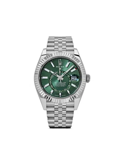 Pre-owned Rolex 2025 Unworn Sky-dweller 42mm In Green