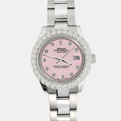Pre-owned Rolex 2.25ct Diamond Bezel Ice Pink Track Dial Stainless Steel Datejust 178240 Wristwatch 31mm