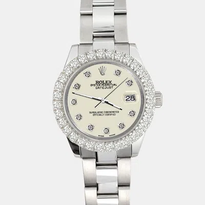 Pre-owned Rolex 2.25ct Diamond Bezel Satin Linen Dial Stainless Steel Datejust 178240 Wristwatch 31mm In Beige