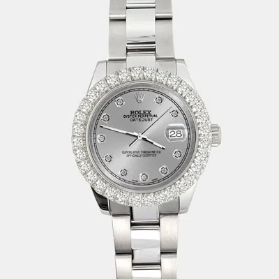 Pre-owned Rolex 2.25ct Diamond Bezel Silver Track Diamond Dial Stainless Steel Datejust 178240 Wristwatch 31mm