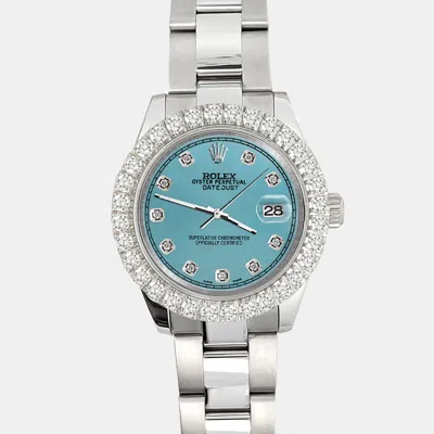 Pre-owned Rolex 2.25ct Diamond Bezel Turquoise Track Dial Stainless Steel Datejust 178240 Wristwatch 31mm In Blue