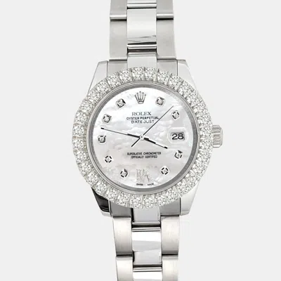 Pre-owned Rolex 2.35ct Diamond Bezel White Mop Roman Vi Stainless Steel Datejust 178240 Wristwatch 31mm