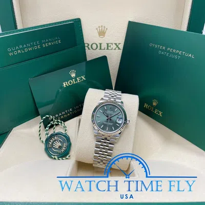 Pre-owned Rolex 278274 Datejust 31mm Steel And White Gold Fluted Bezel Mint Green Dial
