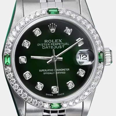 Pre-owned Rolex Customised Green Diamond Stainless Steel Datejust Automatic Women's Wristwatch 31mm
