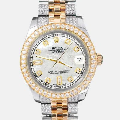 Pre-owned Rolex 3.56ct Diamond White Mop Dial Datejust 31mm 178273 Wristwatch