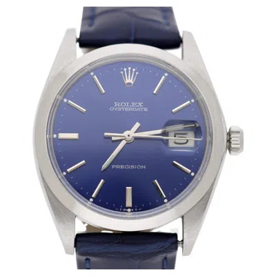 Pre-owned Rolex 6694 Oysterdate Precision Blue Sunburst Dial 34mm Watch